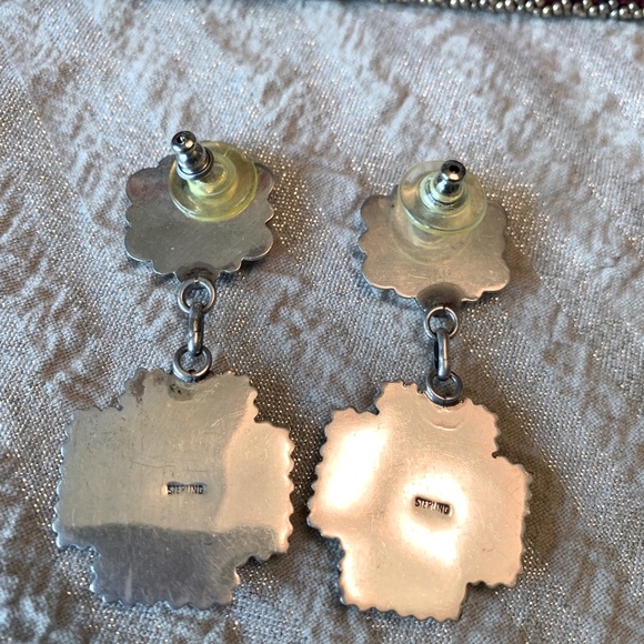 Southwest sterling & coral 2” pierced earrings❣️ - Picture 4 of 5